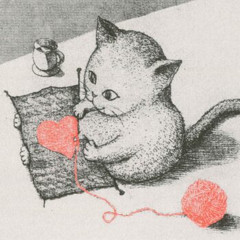 寺澤智恵子　銅版画　「お餅待ち」 編み物リソグラフ-350x350.jpg